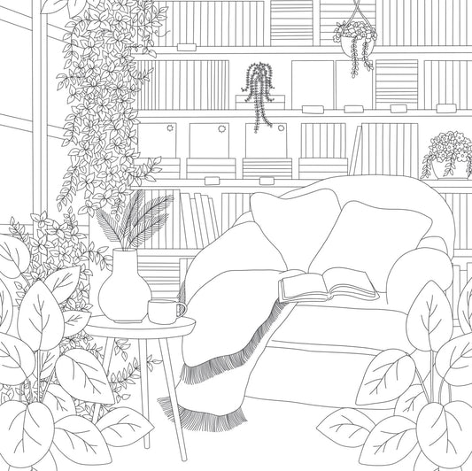 Cozy Bookshops Colouring Book