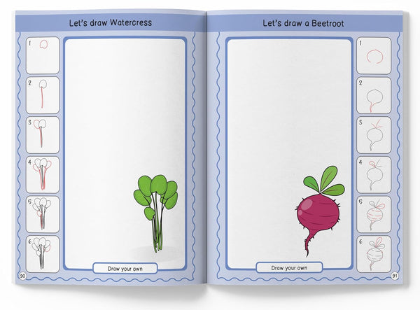 How To Draw 101 Fruits & Vegetables Activity Book For Kids