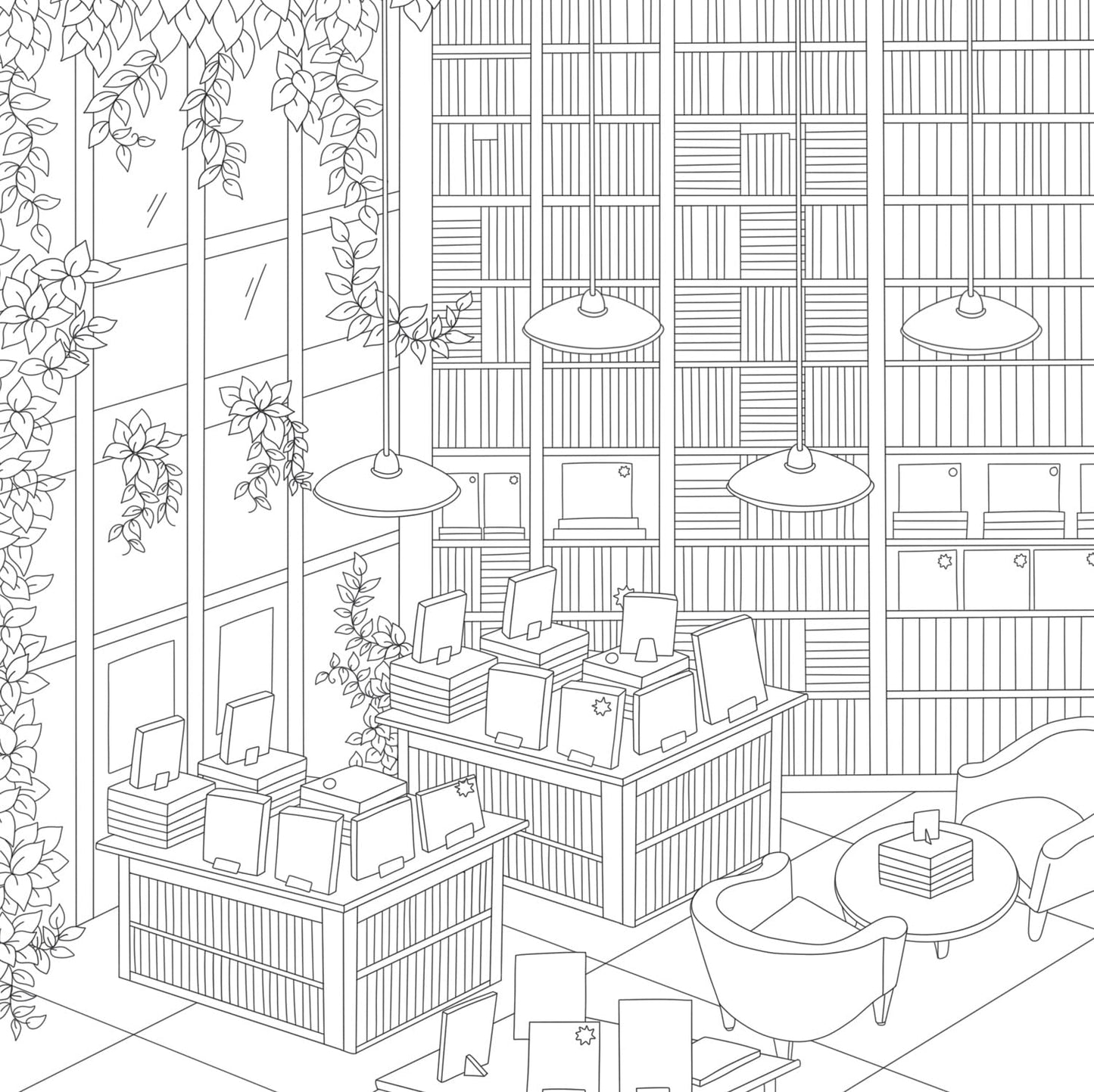Cozy Bookshops Colouring Book