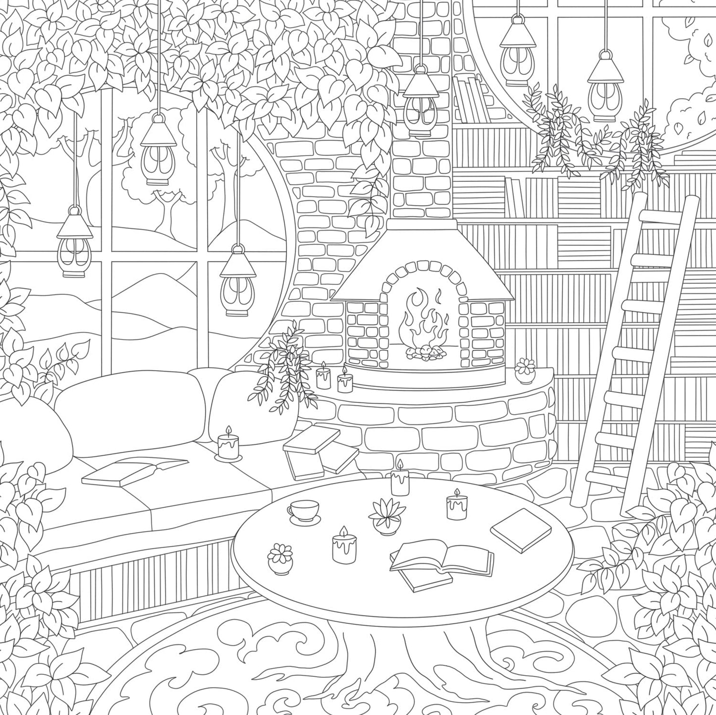 Cozy Bookshops Colouring Book