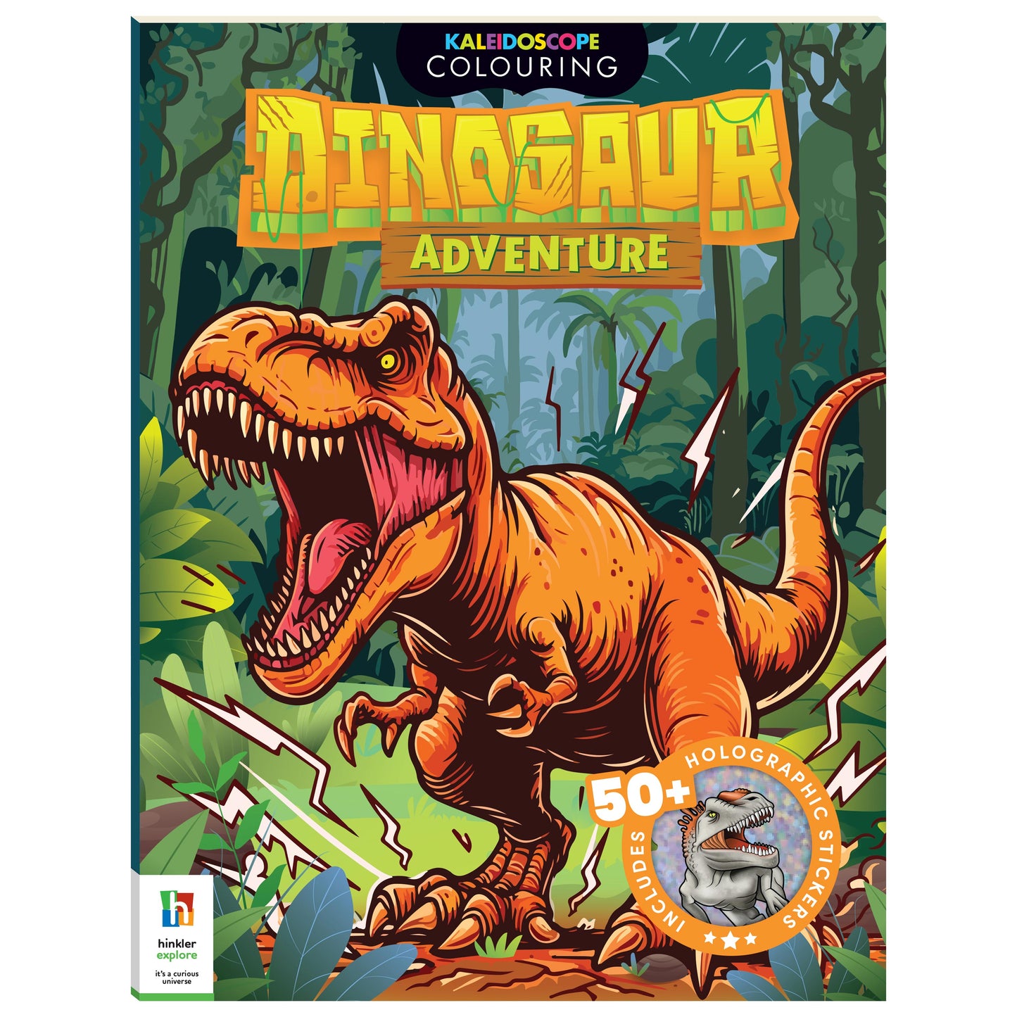 Kaleidoscope Colouring: Dinosaur Adventure (50+ Holographic Stickers)