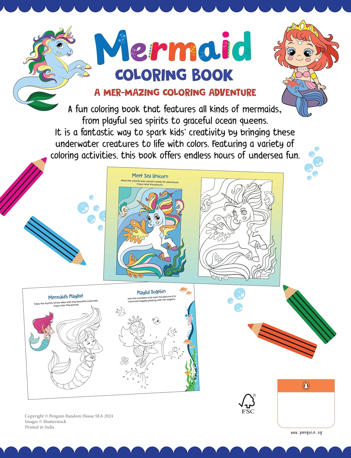 Kids Coloring Book: Mermaid